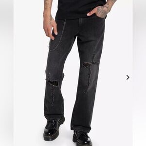 Men's Black Destructed Cross Denim Pants 30W 32L